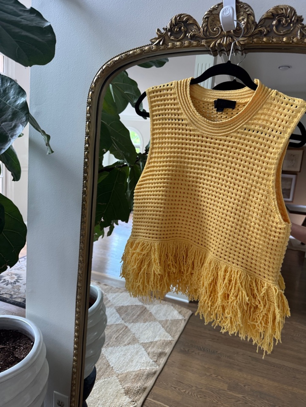 Zara Yellow Crochet Fringe Sleeveless Top